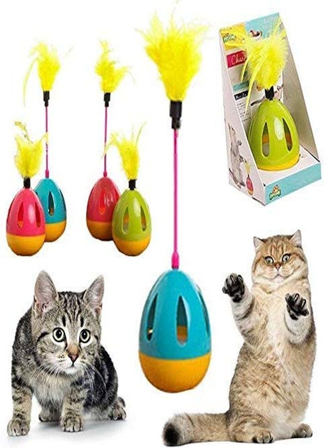 THE DDS STORE Cat Toy Interactive Rolly Polly Tumbler with Feather Toy & Treat Despensing Toy Feather Toy (Color May Vary) - Image 1